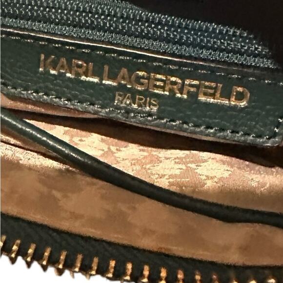 NWOT Karl Lagerfeld Paris Crossbody Pebbled Leather in Dark Teal - Picture 3 of 13